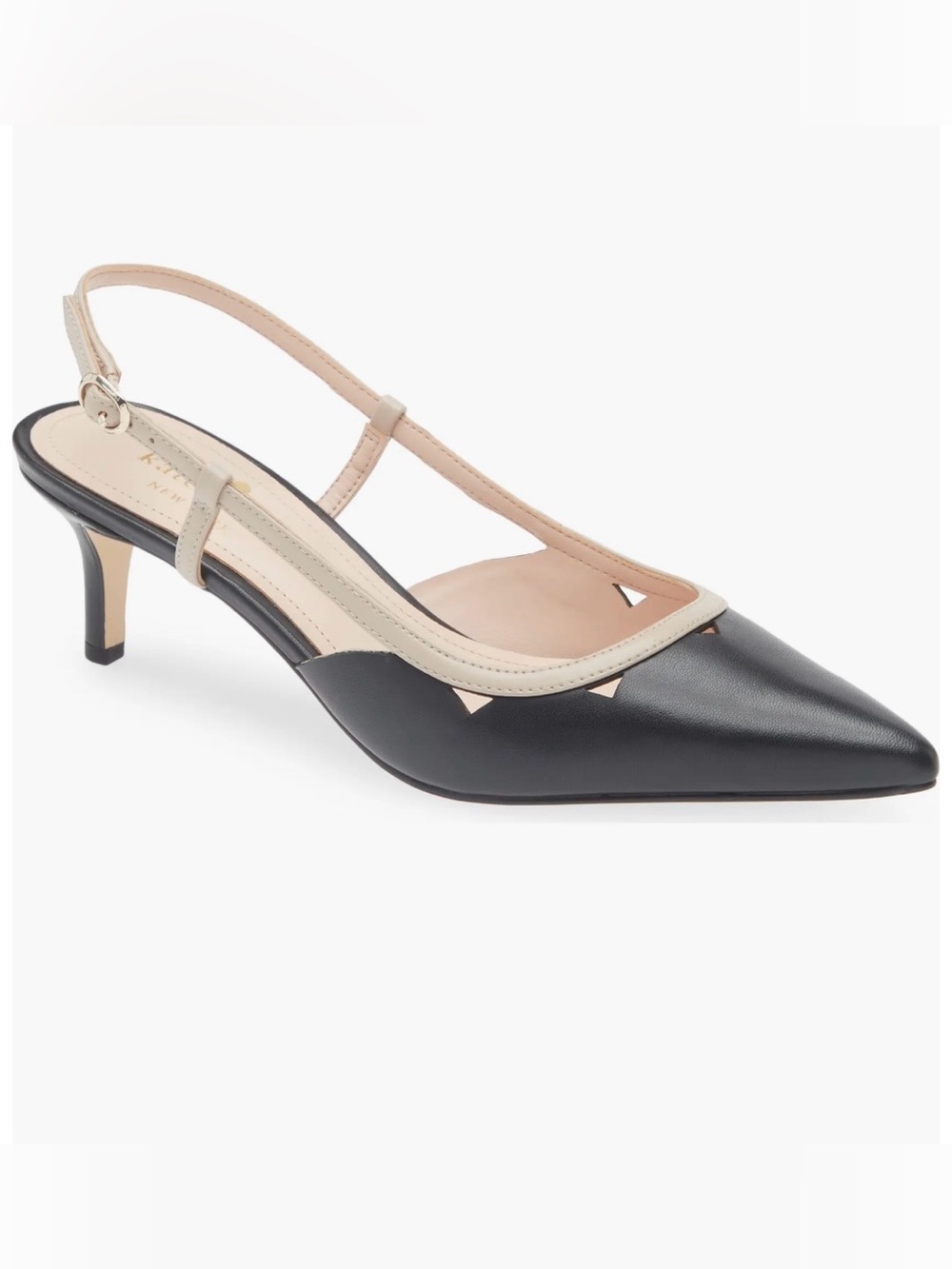 Kate Spade  Black and Nude Pointed-Toe Slingback Kitten Heel